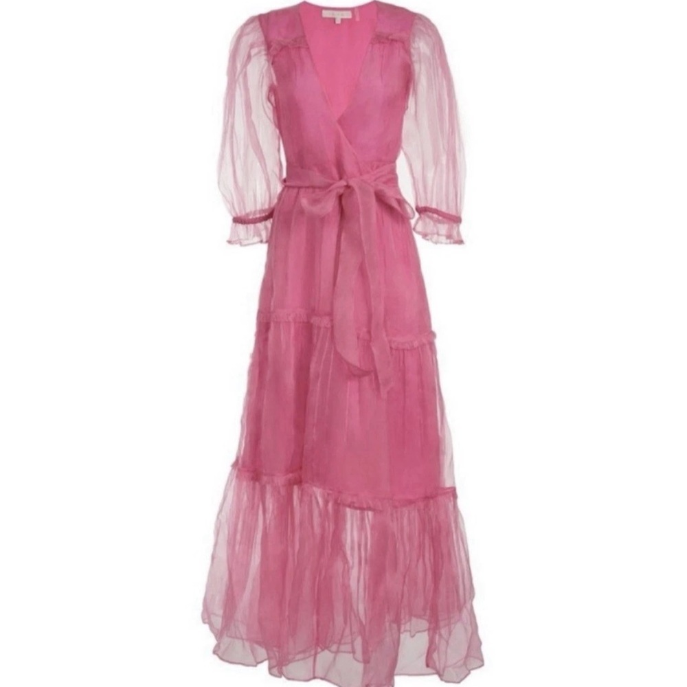 Loveshackfancy Stormi Wrap Maxi Dress Barbie Pink Silk Size Petite / XS - Picture 2 of 3